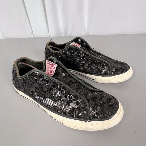 CONVERSE ALL STAR WOMENS SEQUINED SLIP ON SNEAKERS SIZE 8 DARK PURPLE - Picture 3 of 8